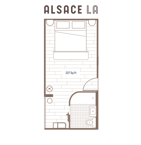 Floor plan for studio, 1 bath, 227 sqft